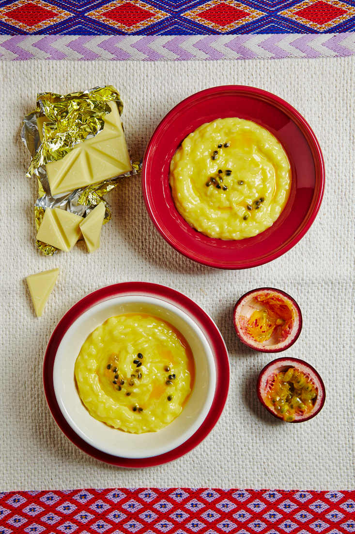 White Chocolate Rice Pudding with Passion Fruit Jamie Geller