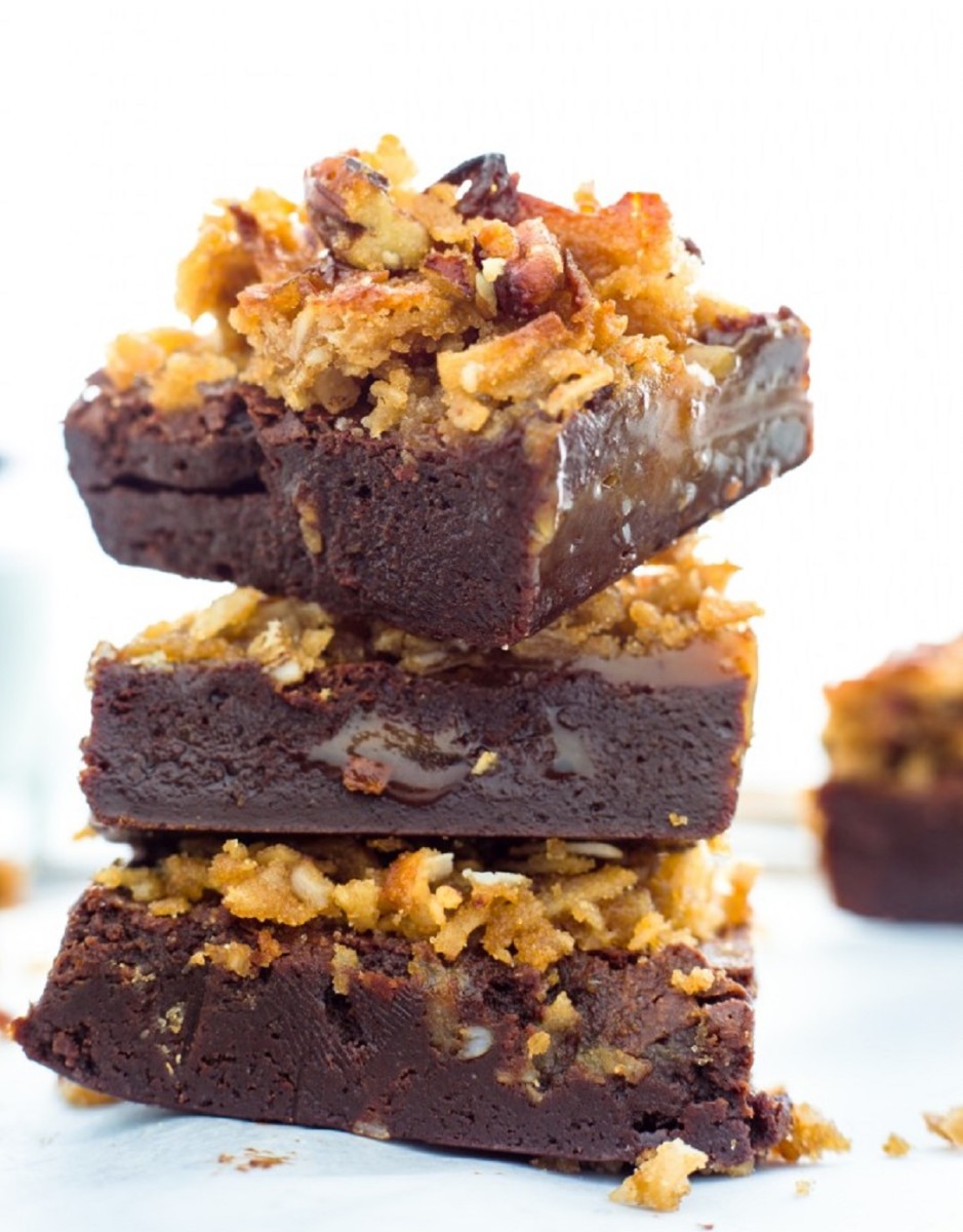 Gluten Free Toasted Pecan and Coconut Caramel Brownies Jamie Geller