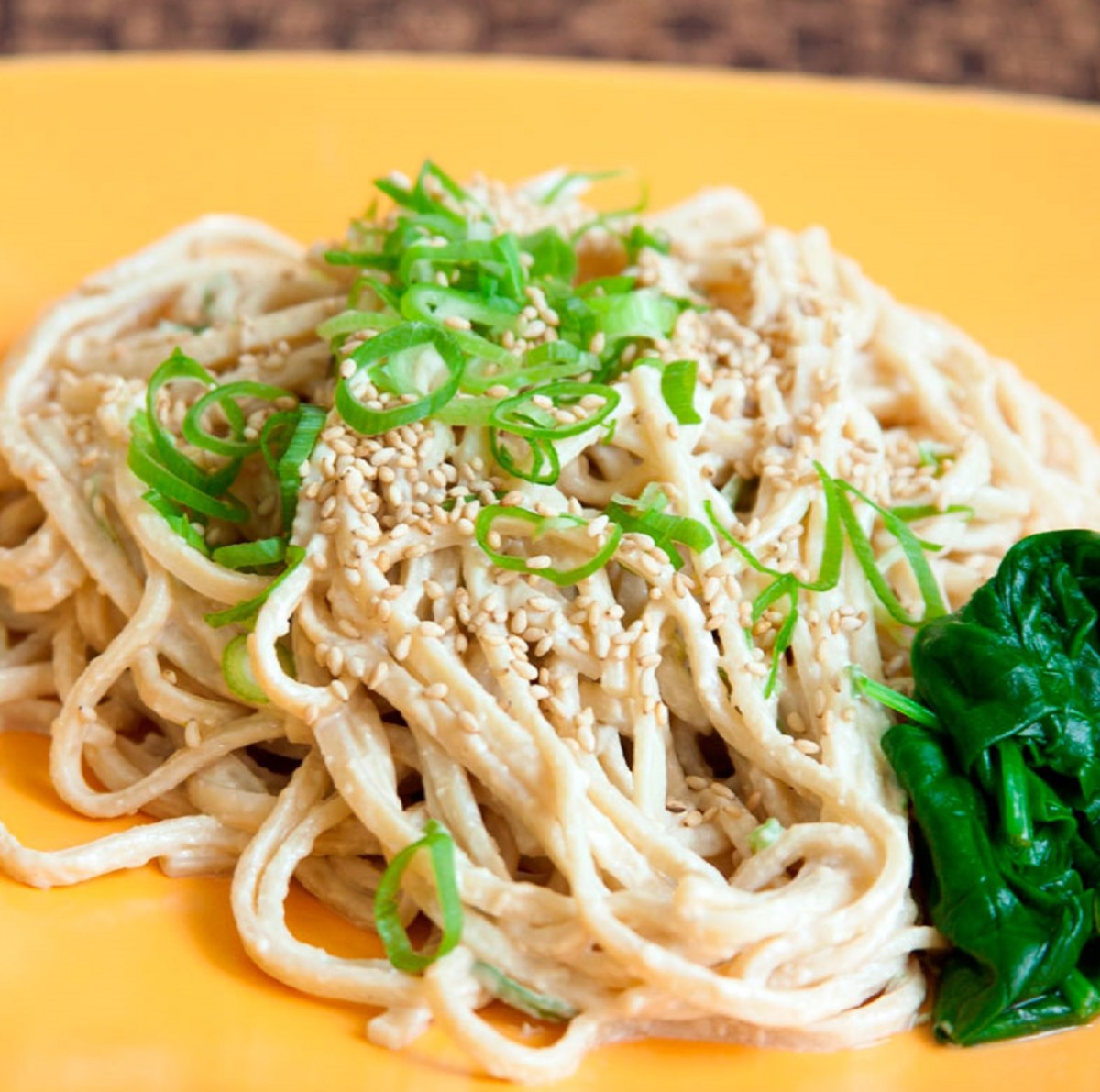 Chilled Noodles with Peanut Sauce & Spinach Jamie Geller