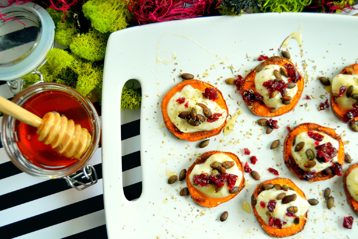 Sweet Potatoes with Herbed Ricotta and Wildflower Honey Jamie Geller