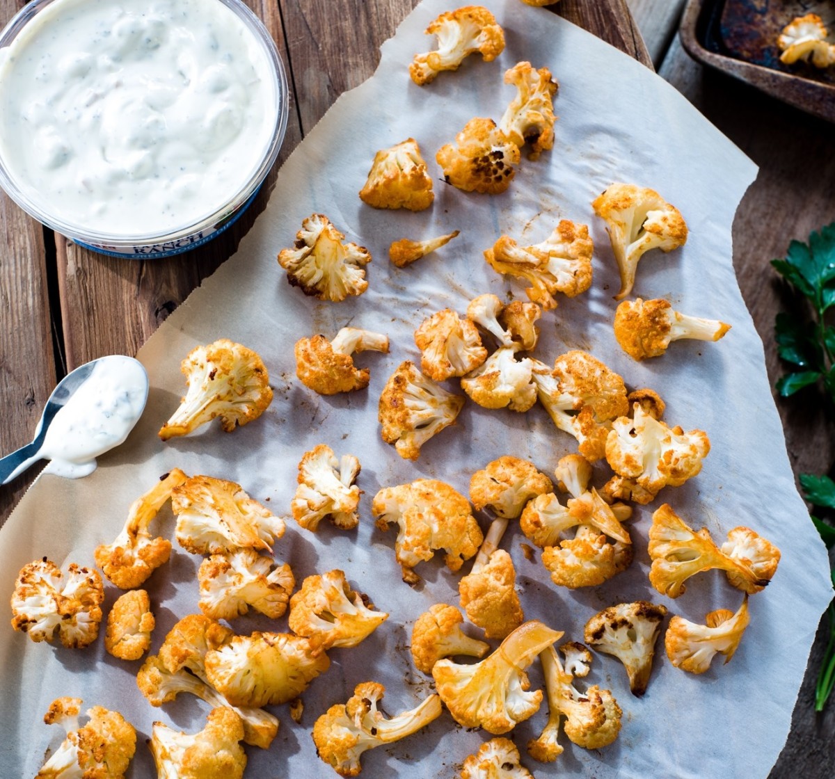 Buffalo Cauliflower with Ranch Yogurt Dip Jamie Geller