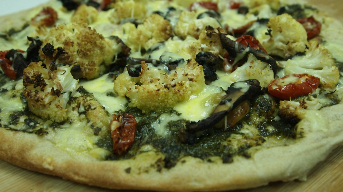 Laffa Pizza with Pesto and Roasted Cauliflower Jamie Geller