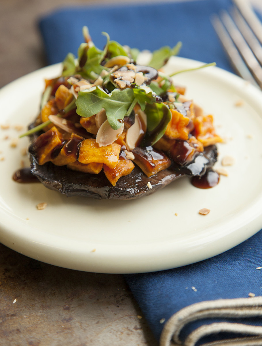 Mushroom & Sweet Potato Balsamic Salad Jamie Geller