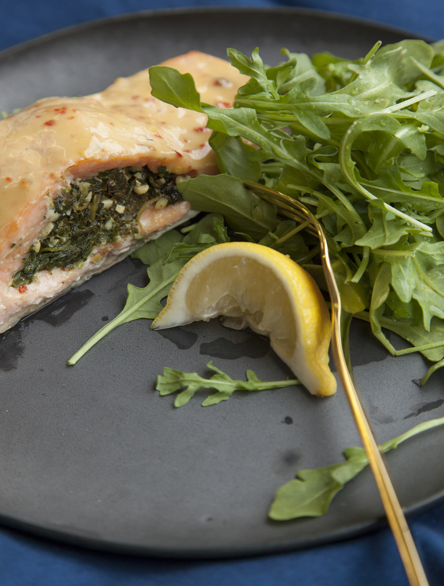 Spinach Pesto Stuffed Salmon Jamie Geller