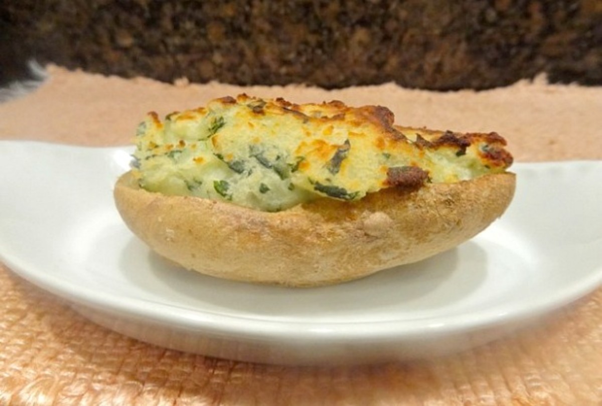 Baked Stuffed Potato with Whipped Cream Cheese and Spinach Jamie Geller