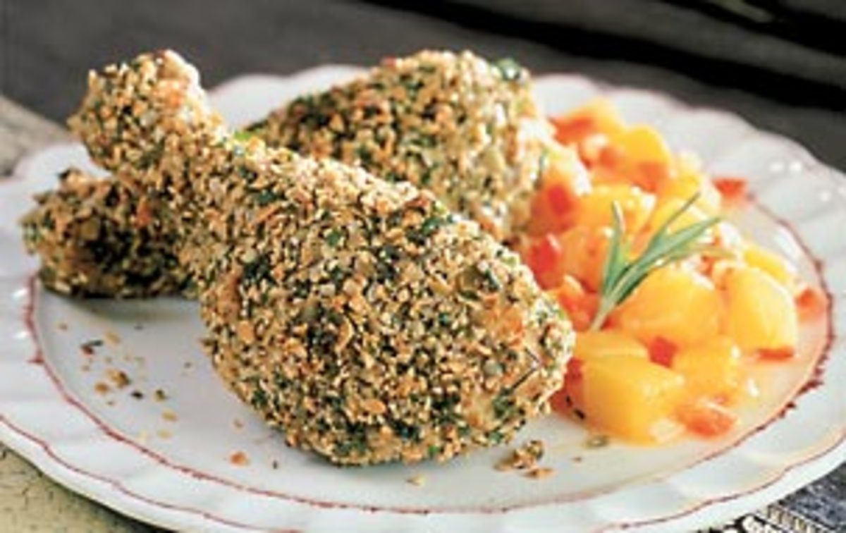 Herb and Pumpkin Seed Coated Chicken Drumsticks Jamie Geller