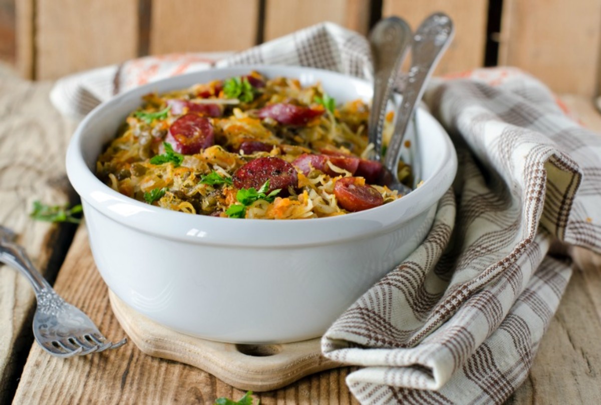 Lentil, Sausage and Cabbage Slow Cooker Cholent Jamie Geller