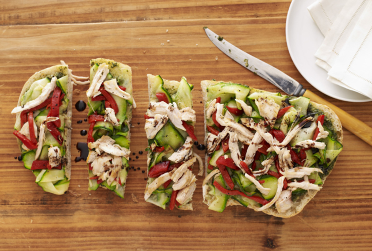 Pesto Chicken Flatbread Pizza Jamie Geller