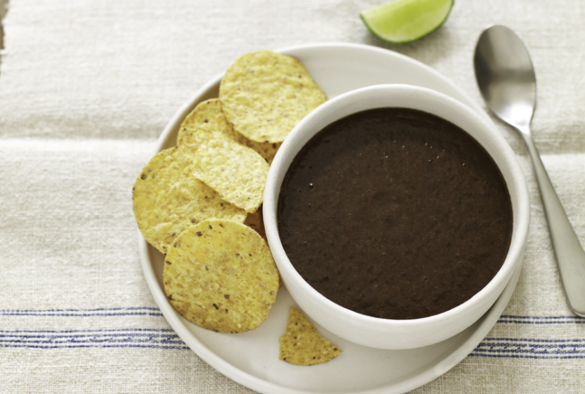Mexican Black Bean Soup with Spiced Tortilla Chips Jamie Geller