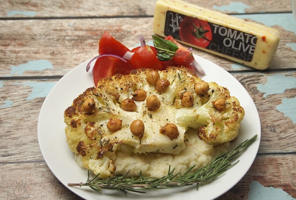 Cauliflower Steaks with Tomato Olive Cauliflower Mash Jamie Geller