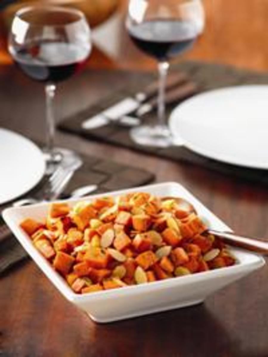 Roasted Almond Sweet Potatoes Jamie Geller