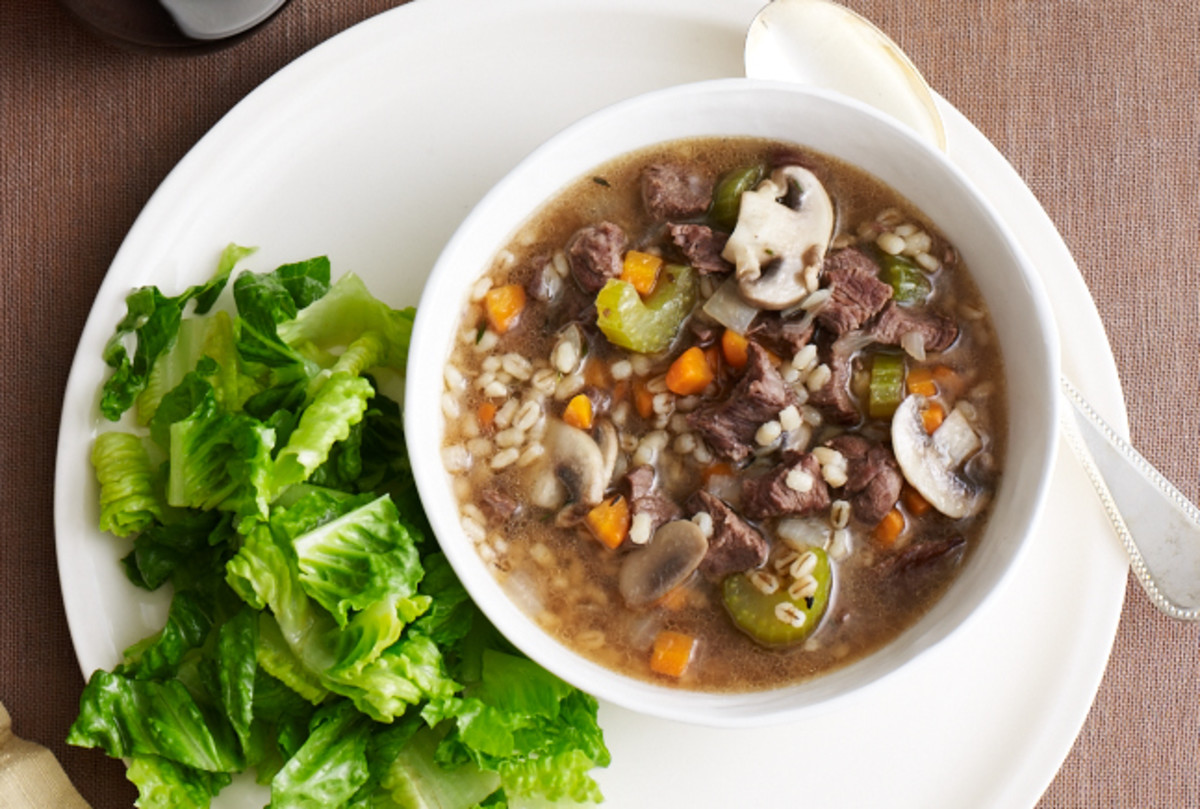 Beefy Mushroom Barley Soup Jamie Geller
