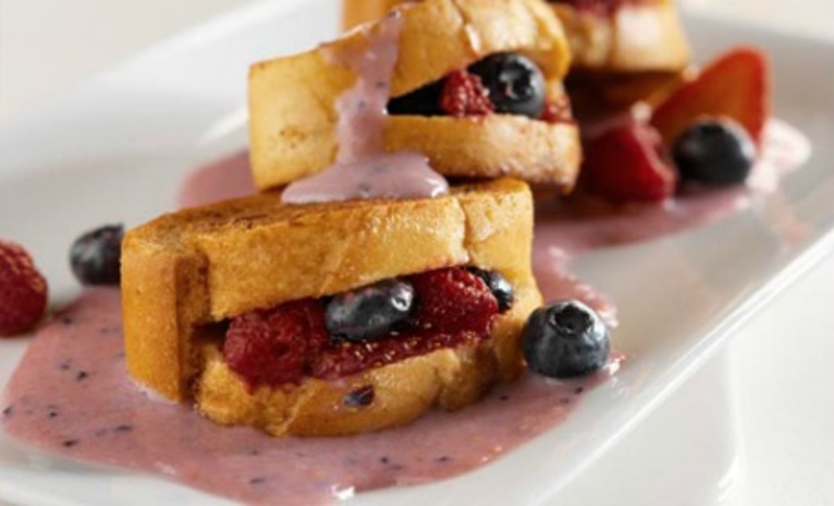 Fresh Berry Stuffed French Toast with Vanilla Yogurt Sauce Jamie Geller