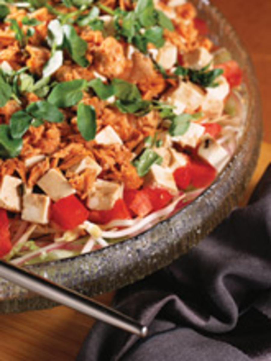Layered Tofu Salad & Warm Soy Sauce Dressing Jamie Geller