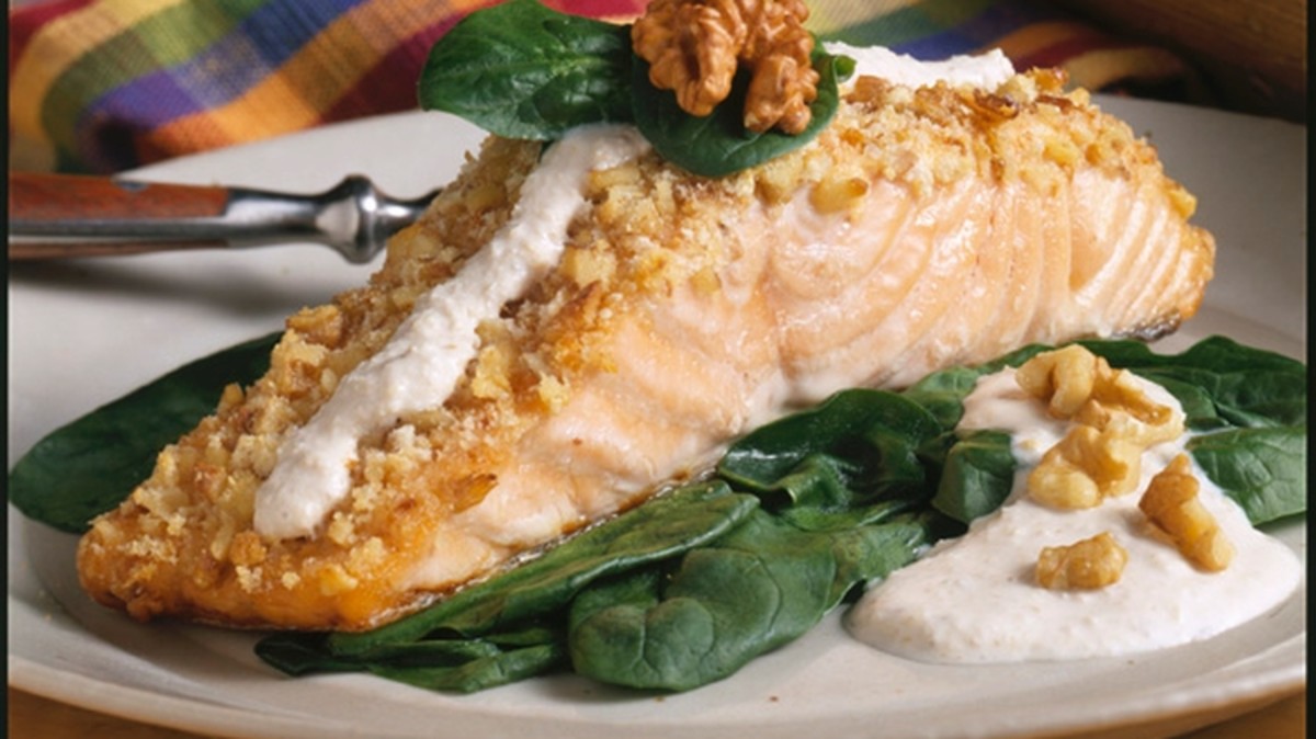Walnut Crusted Salmon with Buttermilk Sauce Jamie Geller