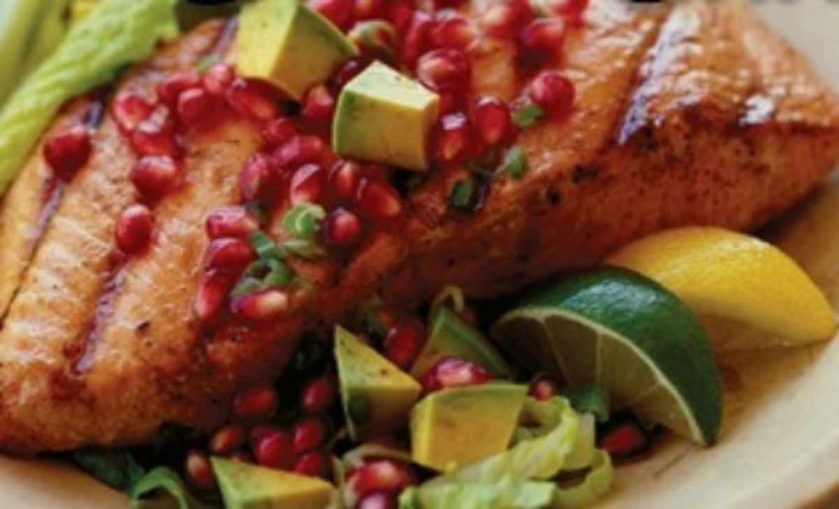 Roasted Salmon with Pomegranate and Avocado Salsa Jamie Geller