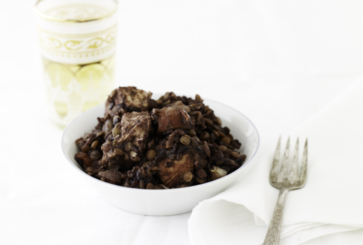 Slow Cooker Spiced Lentils with Black Rice and Chicken Jamie Geller
