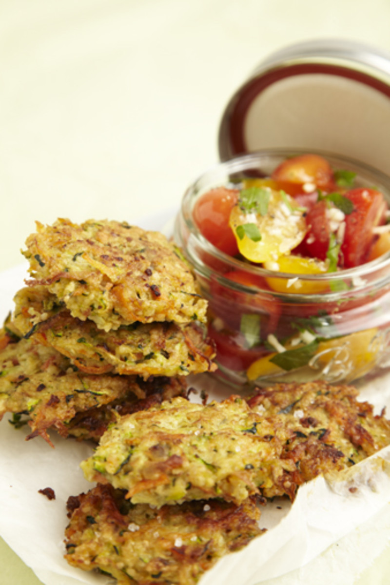 Zucchini Fritters with Fresh Tomato Salsa Jamie Geller