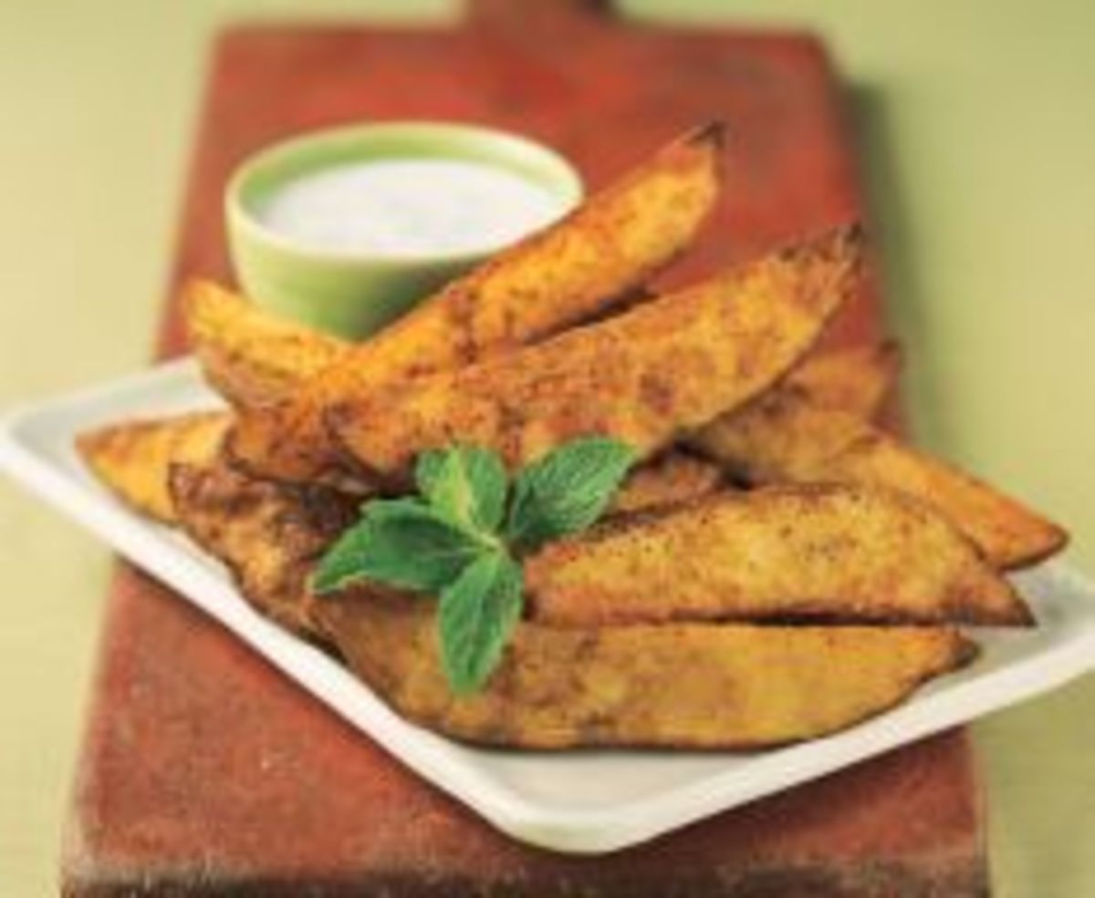 Curry Roasted Idaho® Potato Wedges with Raita Jamie Geller