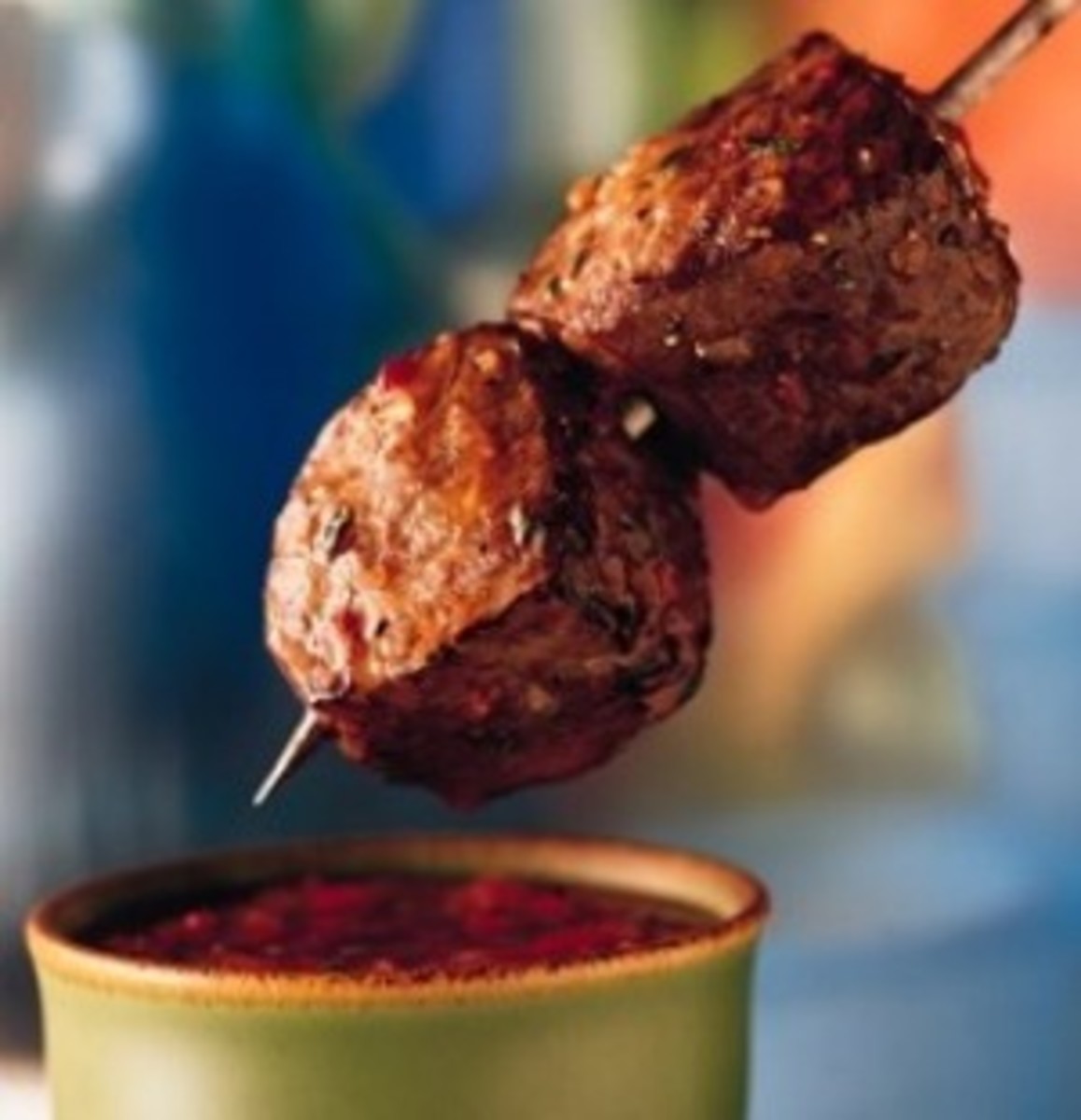 Beef Kabobs with Roasted Red Pepper Dipping Sauce Jamie Geller