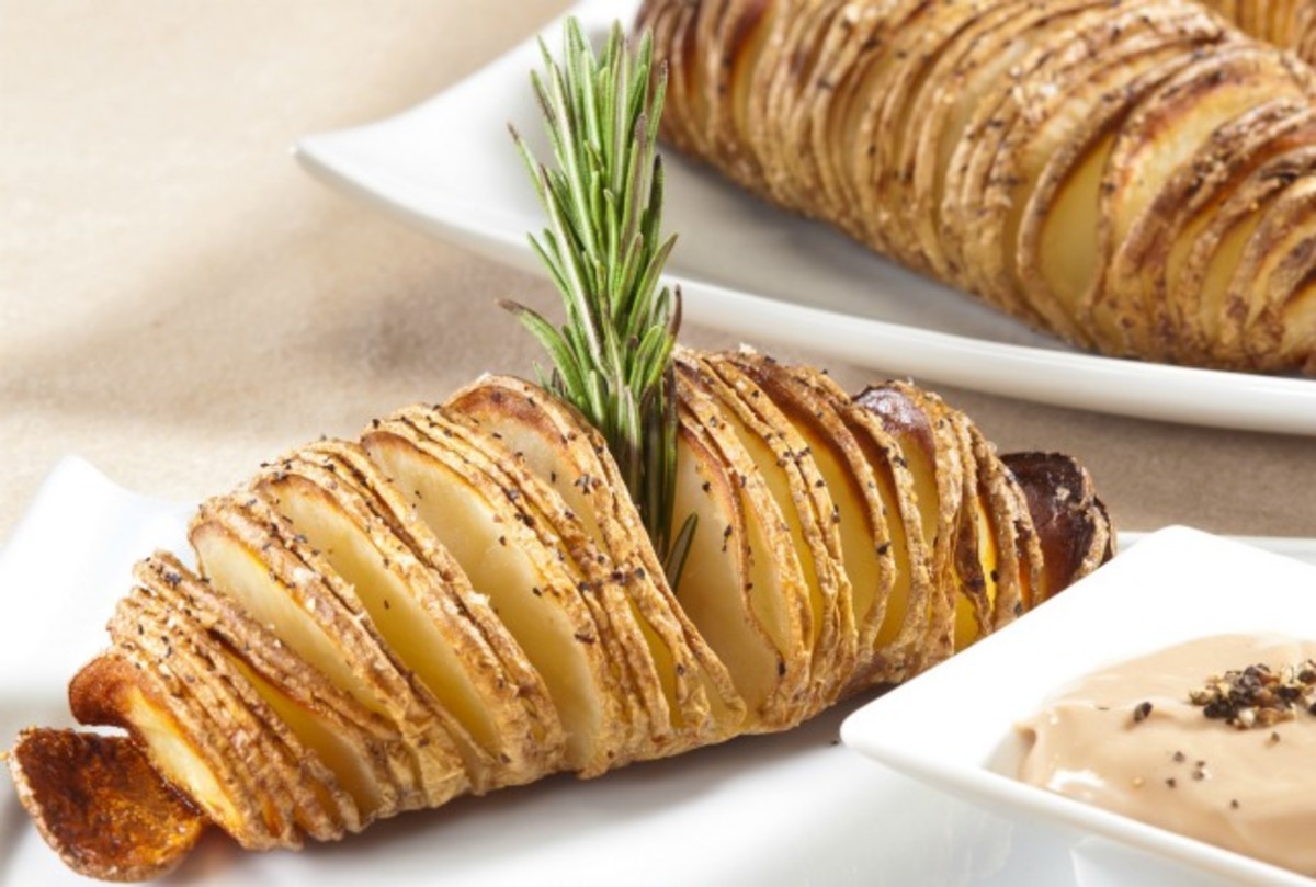 Hasselback Potatoes with Balsamic Mayonnaise Dipping Sauce Jamie Geller