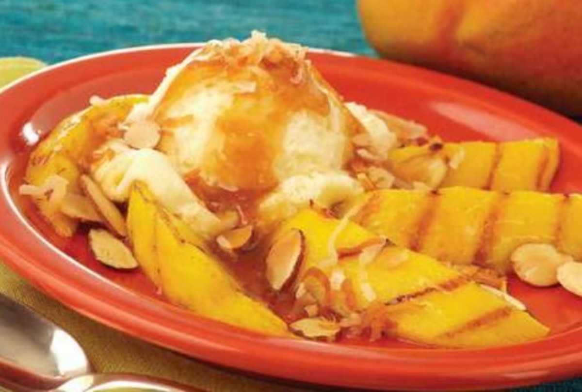 Grilled Mango with Spicy Rum Glaze and Vanilla Ice Cream Jamie Geller