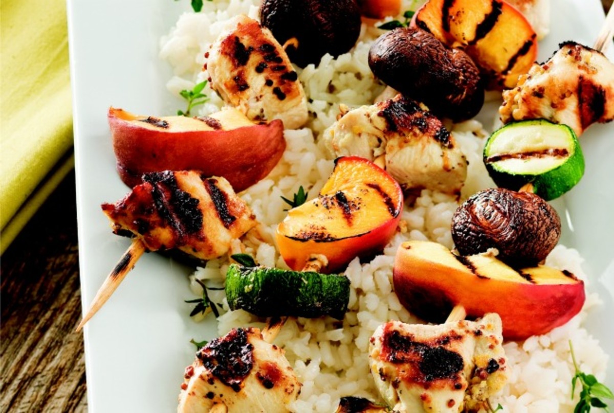 Grilled Chicken and Peach Kabobs Jamie Geller