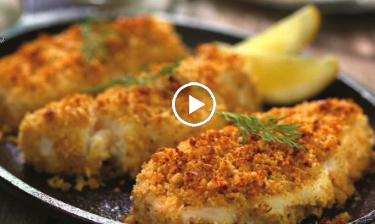 Walnut Crusted Chilean Sea Bass with Lemon Dill Sauce Jamie Geller
