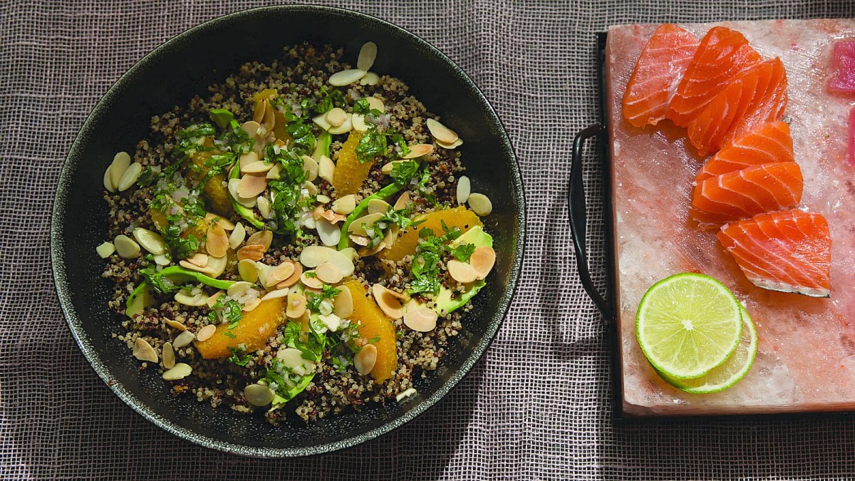 Quinoa Salad with Avocado, Orange, and Toasted Almonds Jamie Geller