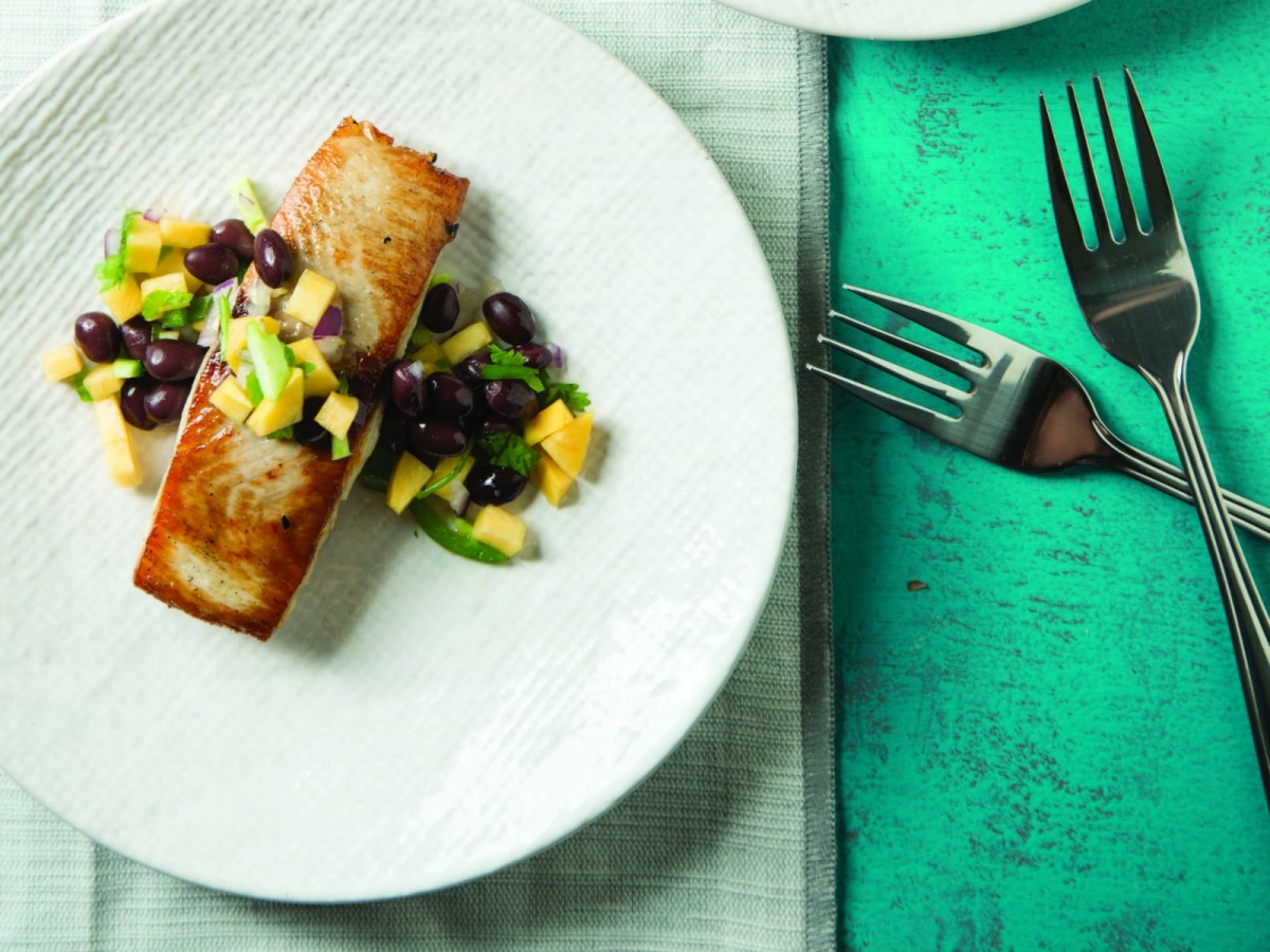 Pan Seared Mahi Mahi with MangoBlack Bean Salsa Jamie Geller