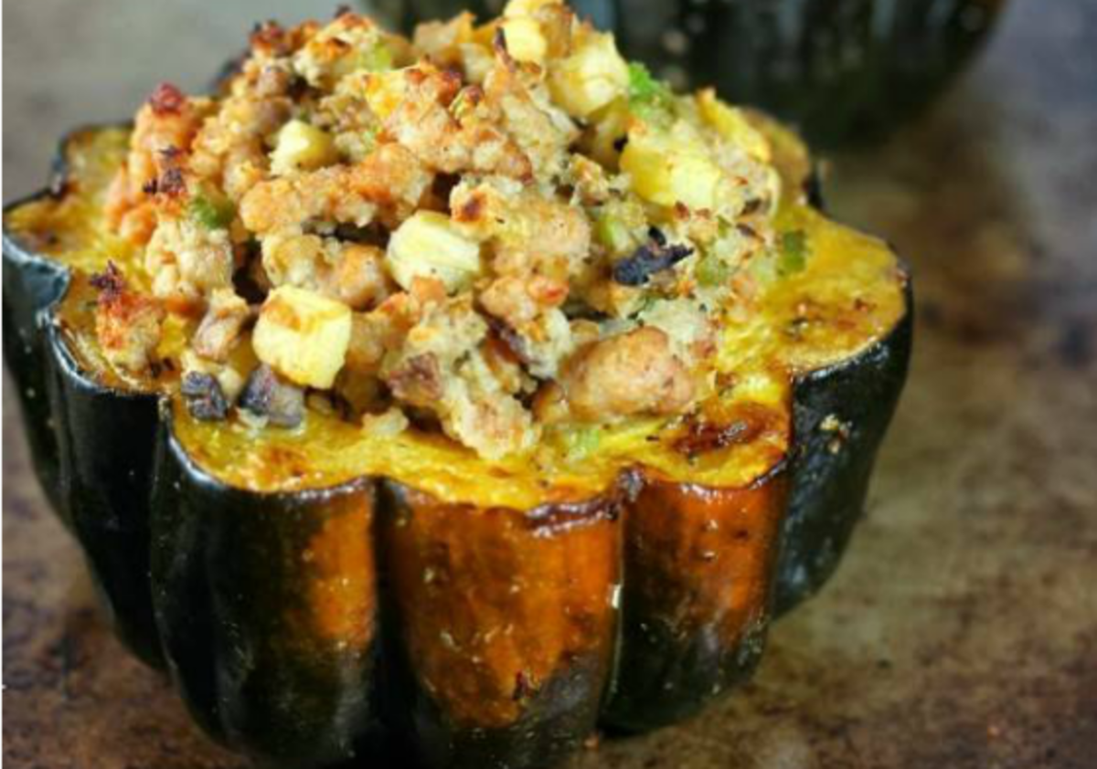 Stuffed Acorn Squash with Italian Duck Sausage Jamie Geller