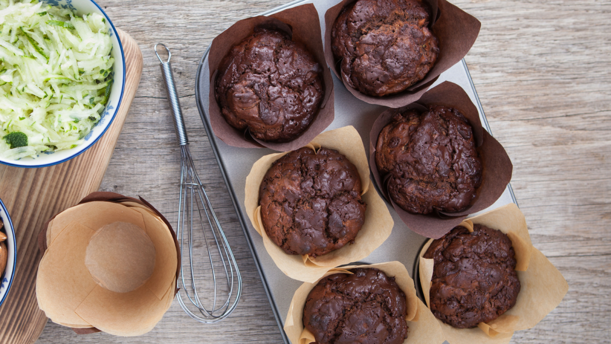 Chocolate Zucchini Muffins Jamie Geller
